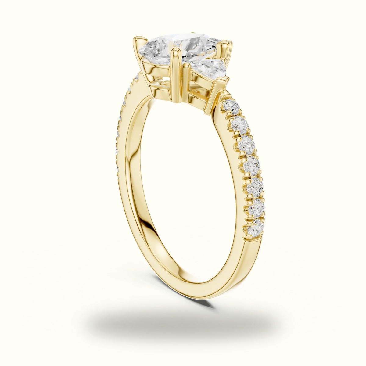 Pear Three-Stone with Accent Band Lab-Grown Diamond Ring — Yellow gold, view 1 | Crystal N Cuts