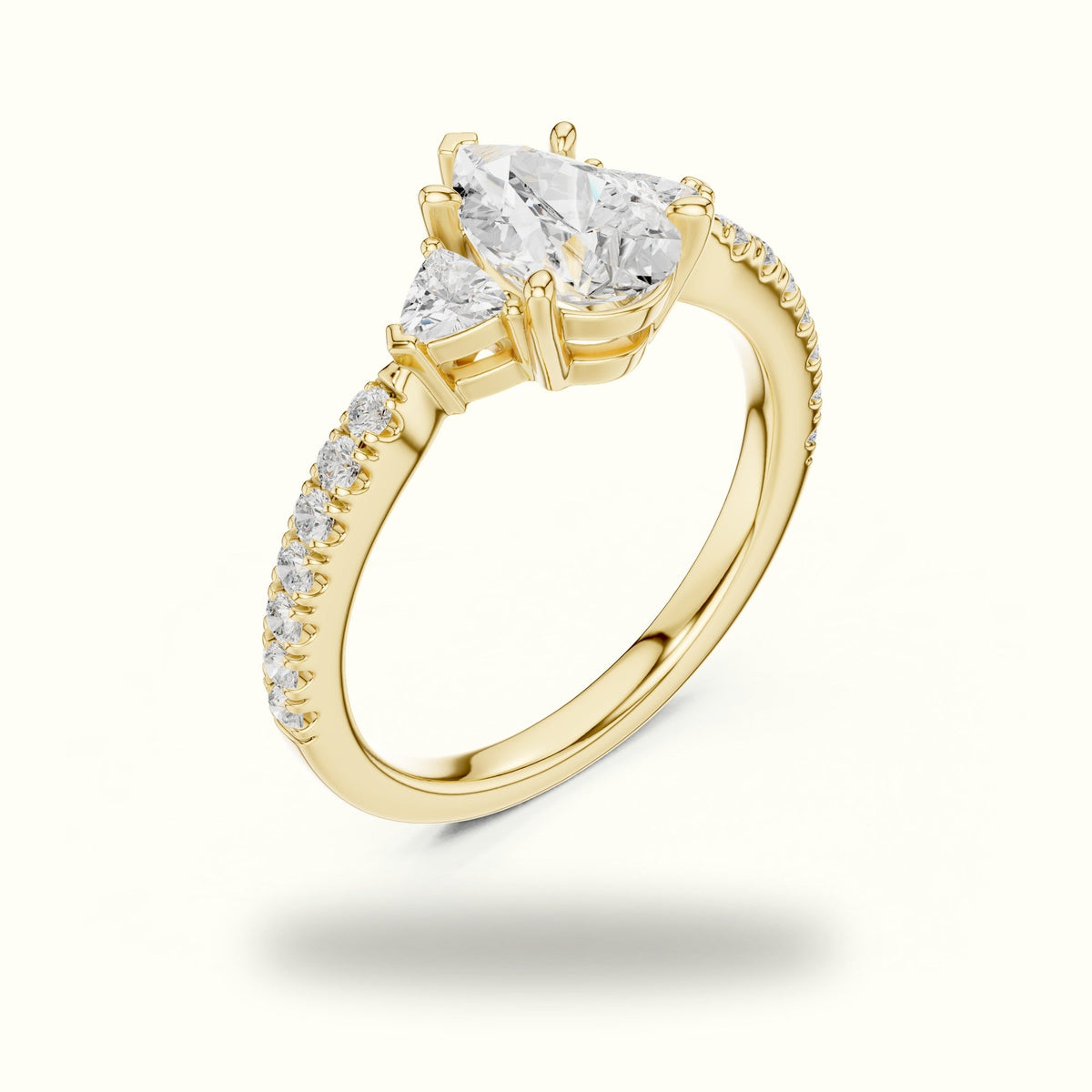 Pear Three-Stone with Accent Band Lab-Grown Diamond Ring — Yellow gold, view 2 | Crystal N Cuts