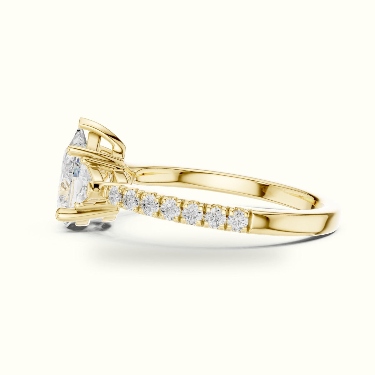 Pear Three-Stone with Accent Band Lab-Grown Diamond Ring — Yellow gold, view 3 | Crystal N Cuts