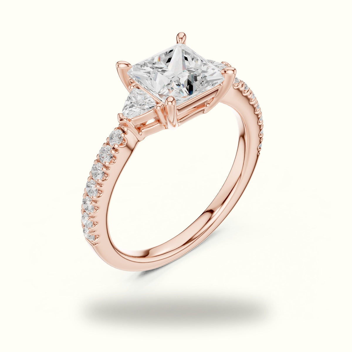 Princess Three Stone Lab-Grown Diamond Ring — Rose gold, view 2 | Crystal N Cuts