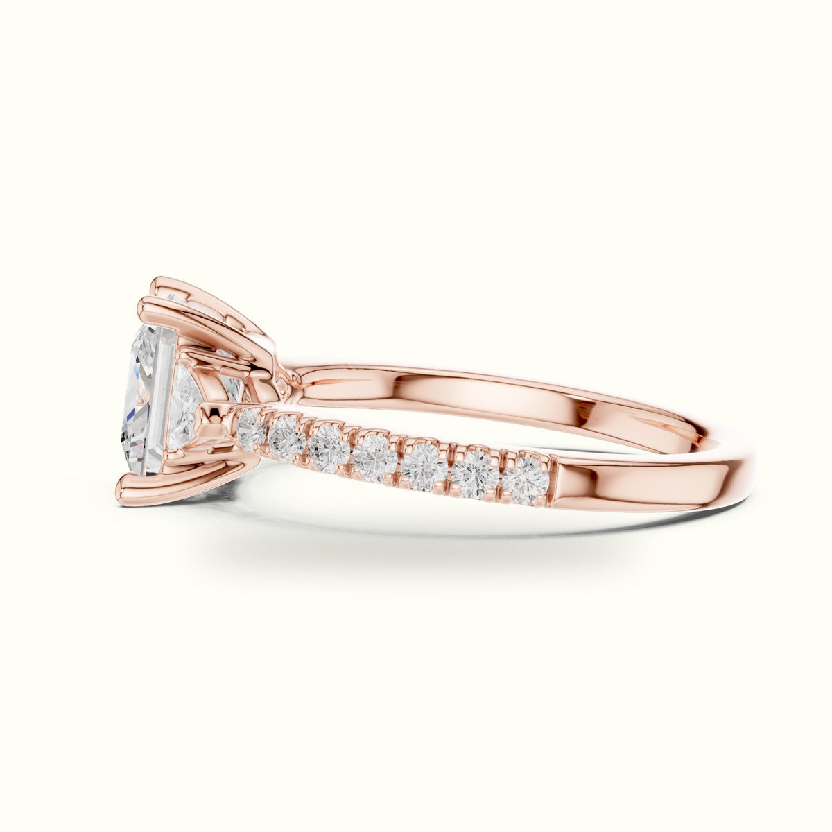 Princess Three Stone Lab-Grown Diamond Ring — Rose gold, view 3 | Crystal N Cuts