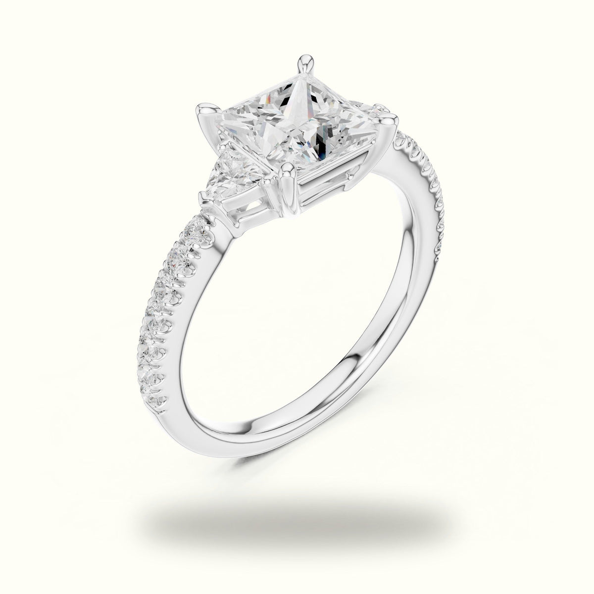 Princess Three Stone Lab-Grown Diamond Ring — White gold, view 2 | Crystal N Cuts