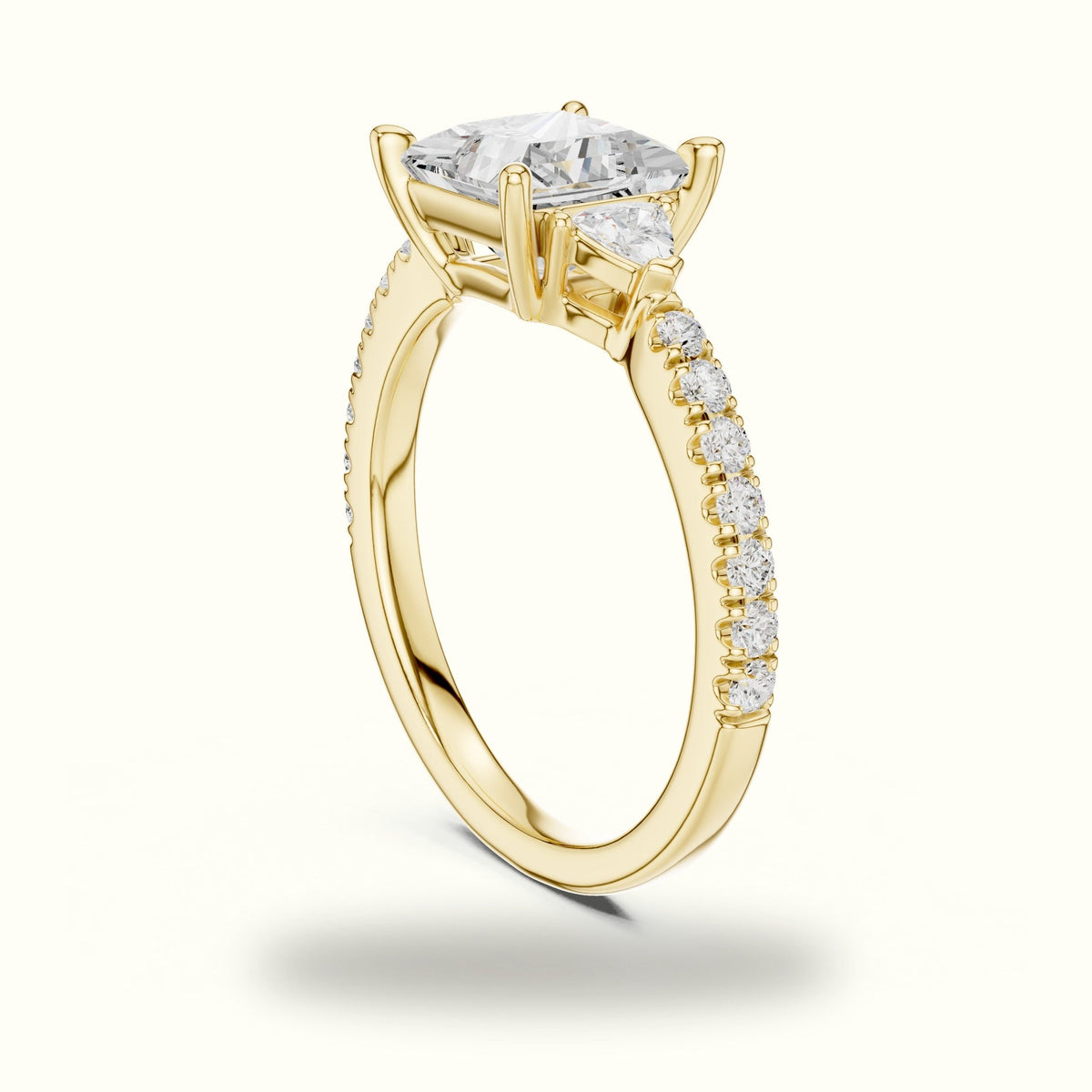 Princess Three Stone Lab-Grown Diamond Ring — Yellow gold, view 1 | Crystal N Cuts