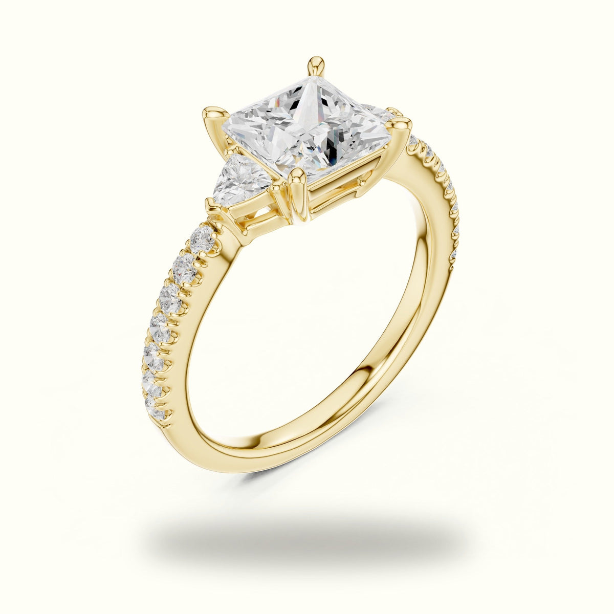 Princess Three Stone Lab-Grown Diamond Ring — Yellow gold, view 2 | Crystal N Cuts