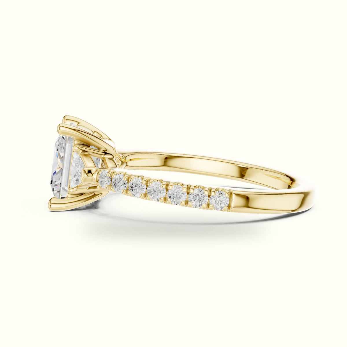 Princess Three Stone Lab-Grown Diamond Ring — Yellow gold, view 3 | Crystal N Cuts