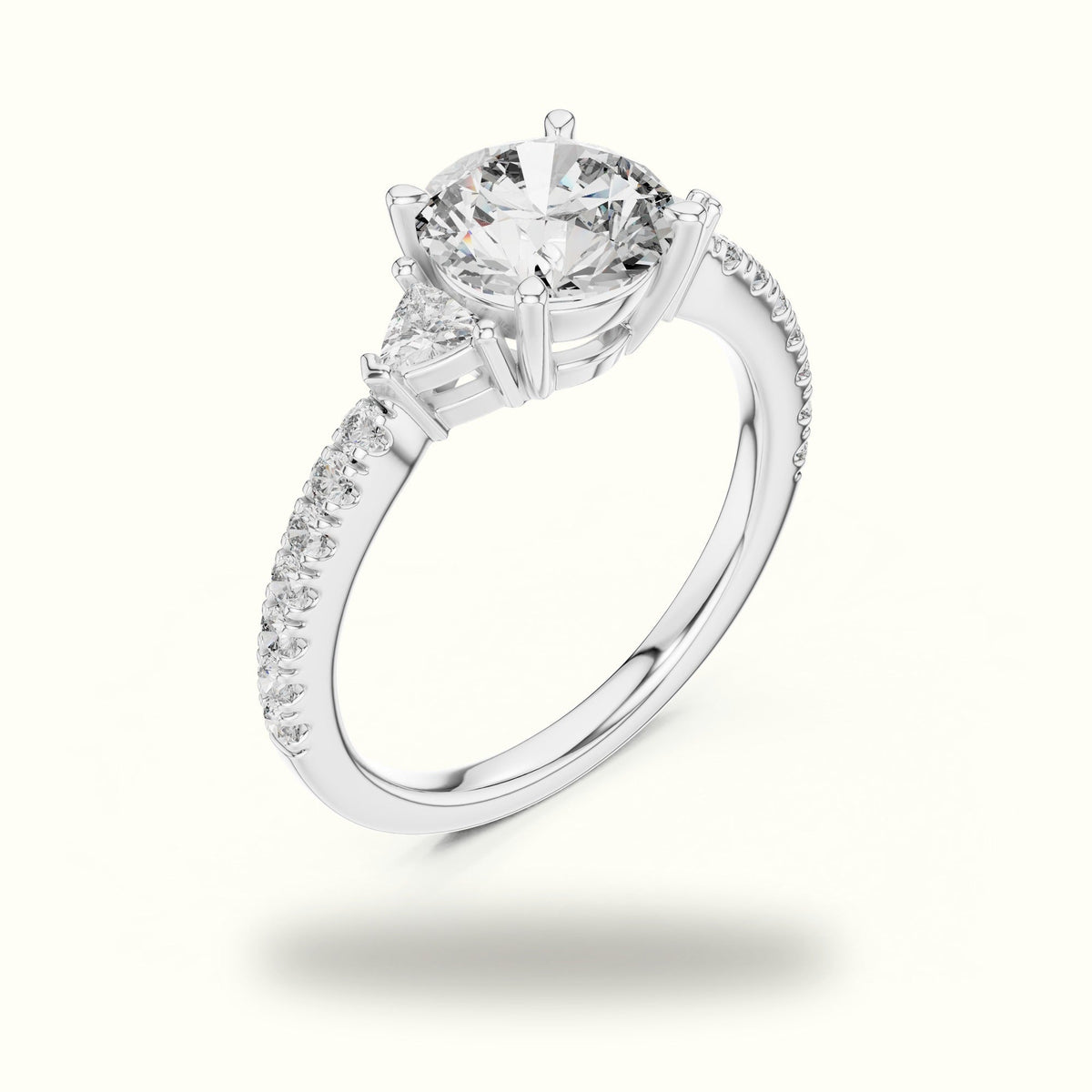 Round Three Stone with Pavé Shank Lab-Grown Diamond Ring — White gold, view 2 | Crystal N Cuts