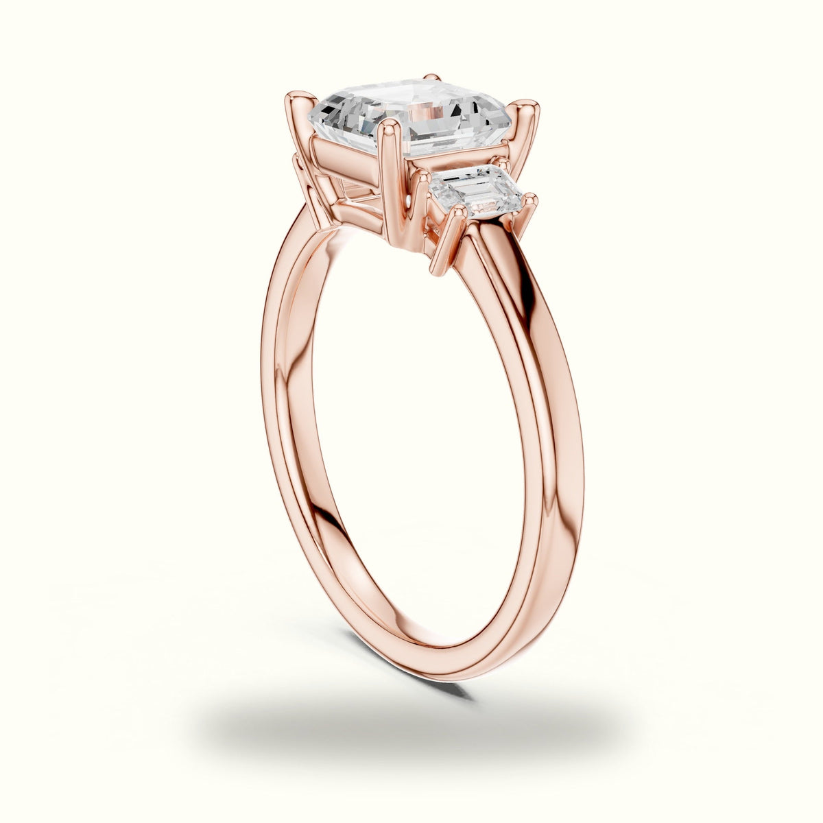 Asscher Three-Stone Lab-Grown Diamond Ring — Rose gold, view 1 | Crystal N Cuts