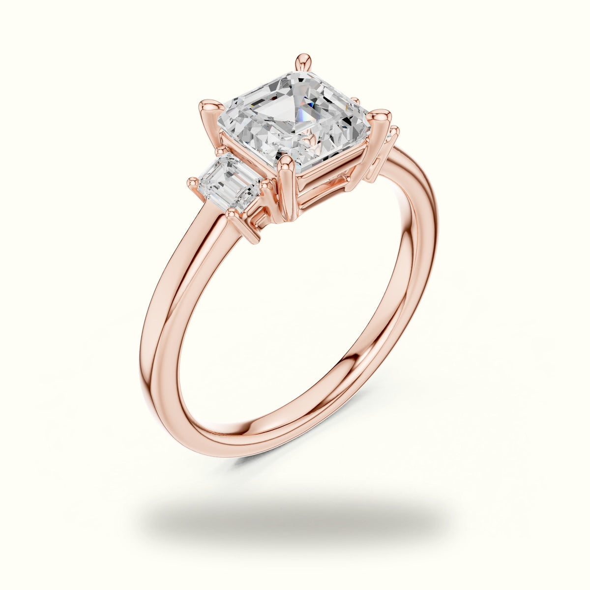 Asscher Three-Stone Lab-Grown Diamond Ring — Rose gold, view 2 | Crystal N Cuts
