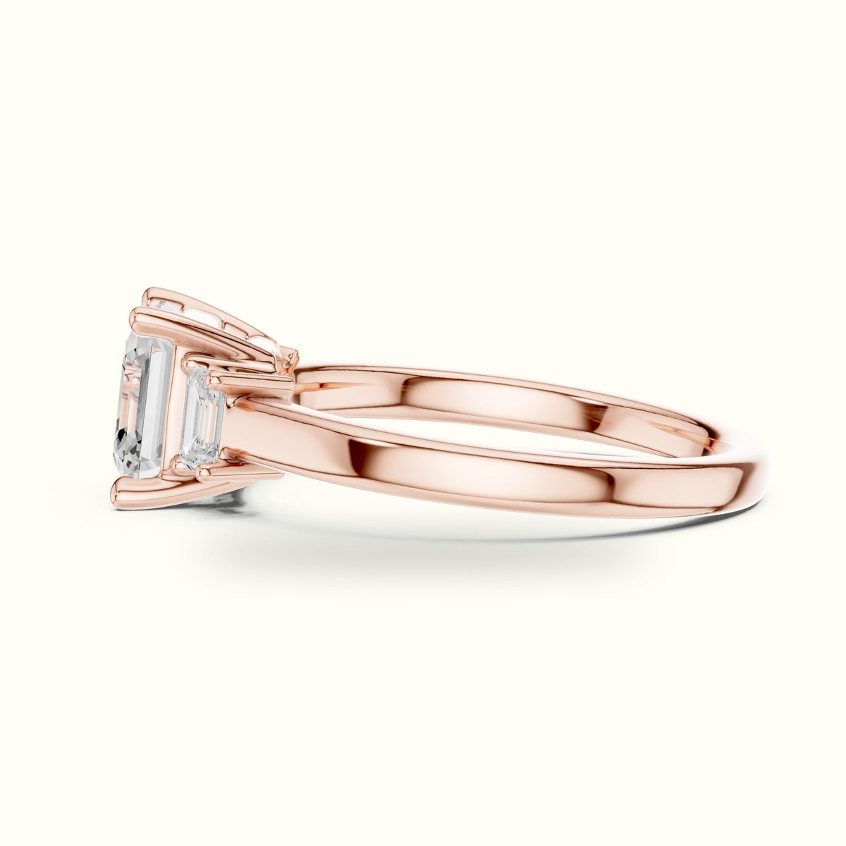 Asscher Three-Stone Lab-Grown Diamond Ring — Rose gold, view 3 | Crystal N Cuts