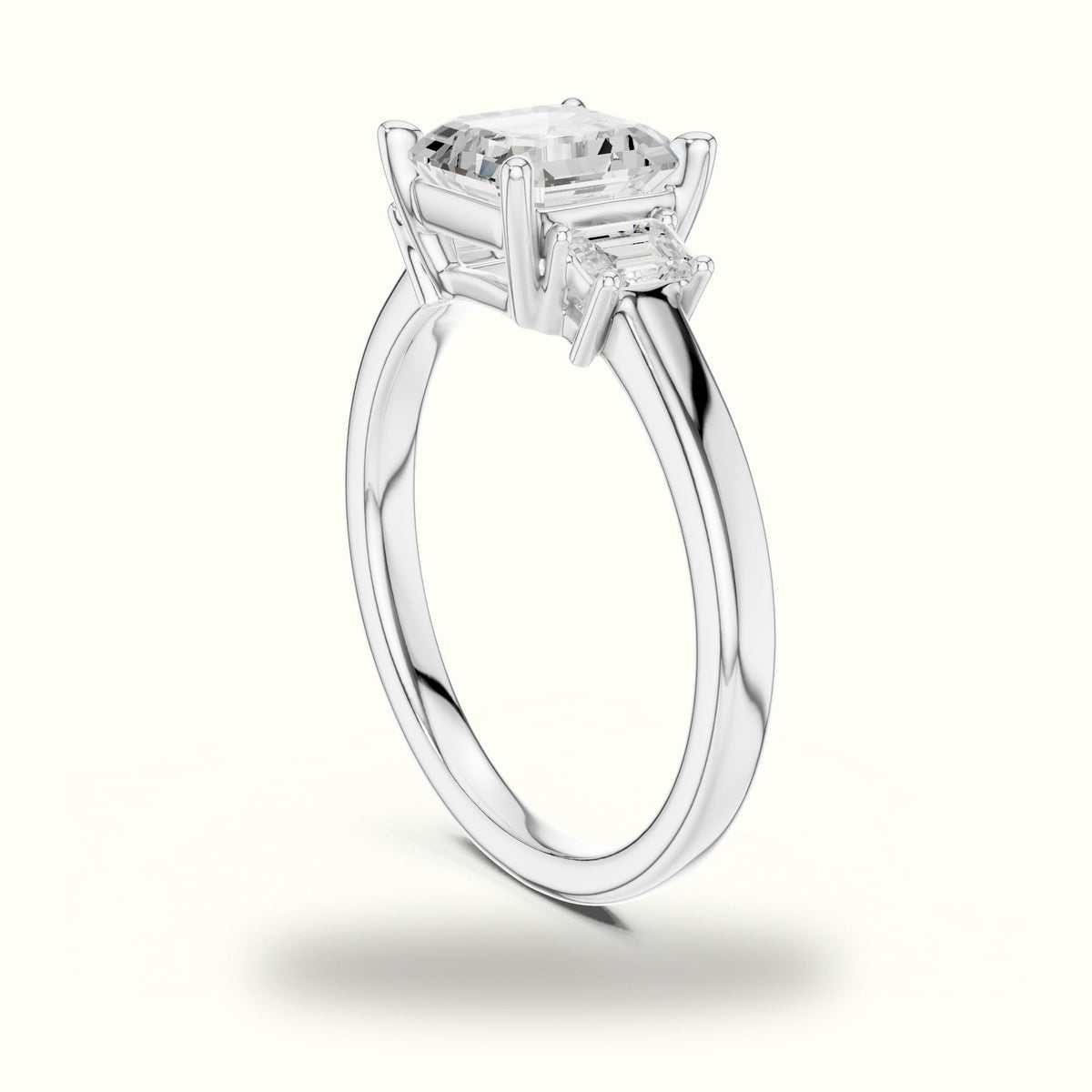 Asscher Three-Stone Lab-Grown Diamond Ring — White gold, view 1 | Crystal N Cuts