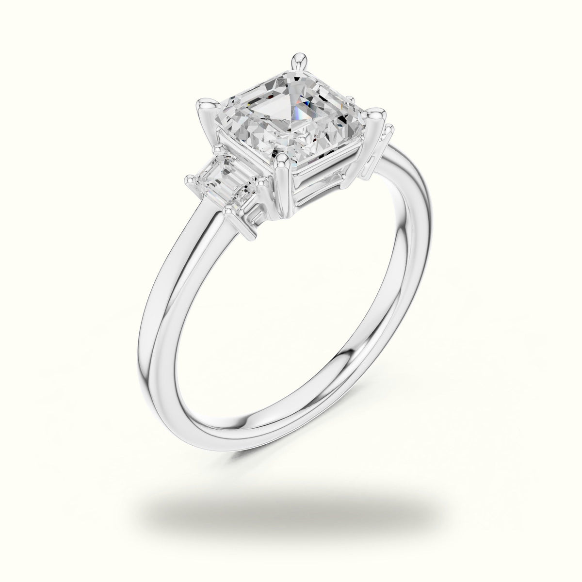 Asscher Three-Stone Lab-Grown Diamond Ring — White gold, view 2 | Crystal N Cuts