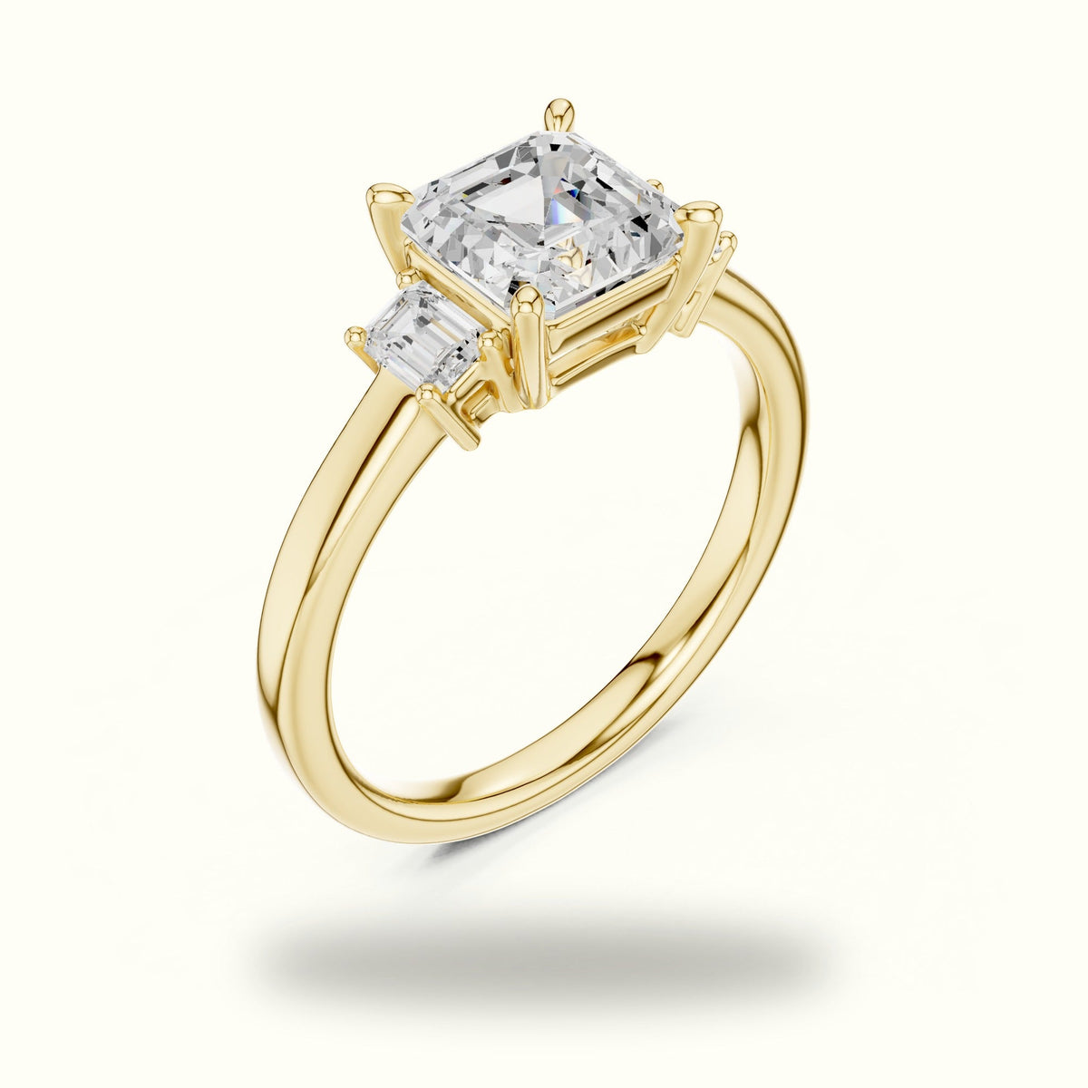 Asscher Three-Stone Lab-Grown Diamond Ring — Yellow gold, view 2 | Crystal N Cuts