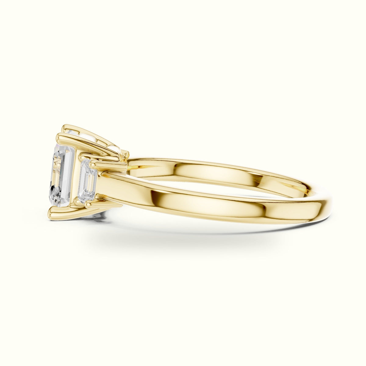 Asscher Three-Stone Lab-Grown Diamond Ring — Yellow gold, view 3 | Crystal N Cuts