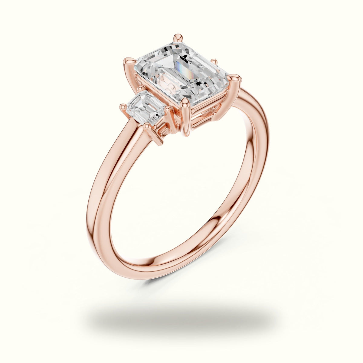 Emerald Three-Stone Lab-Grown Diamond Ring — Rose gold, view 2 | Crystal N Cuts