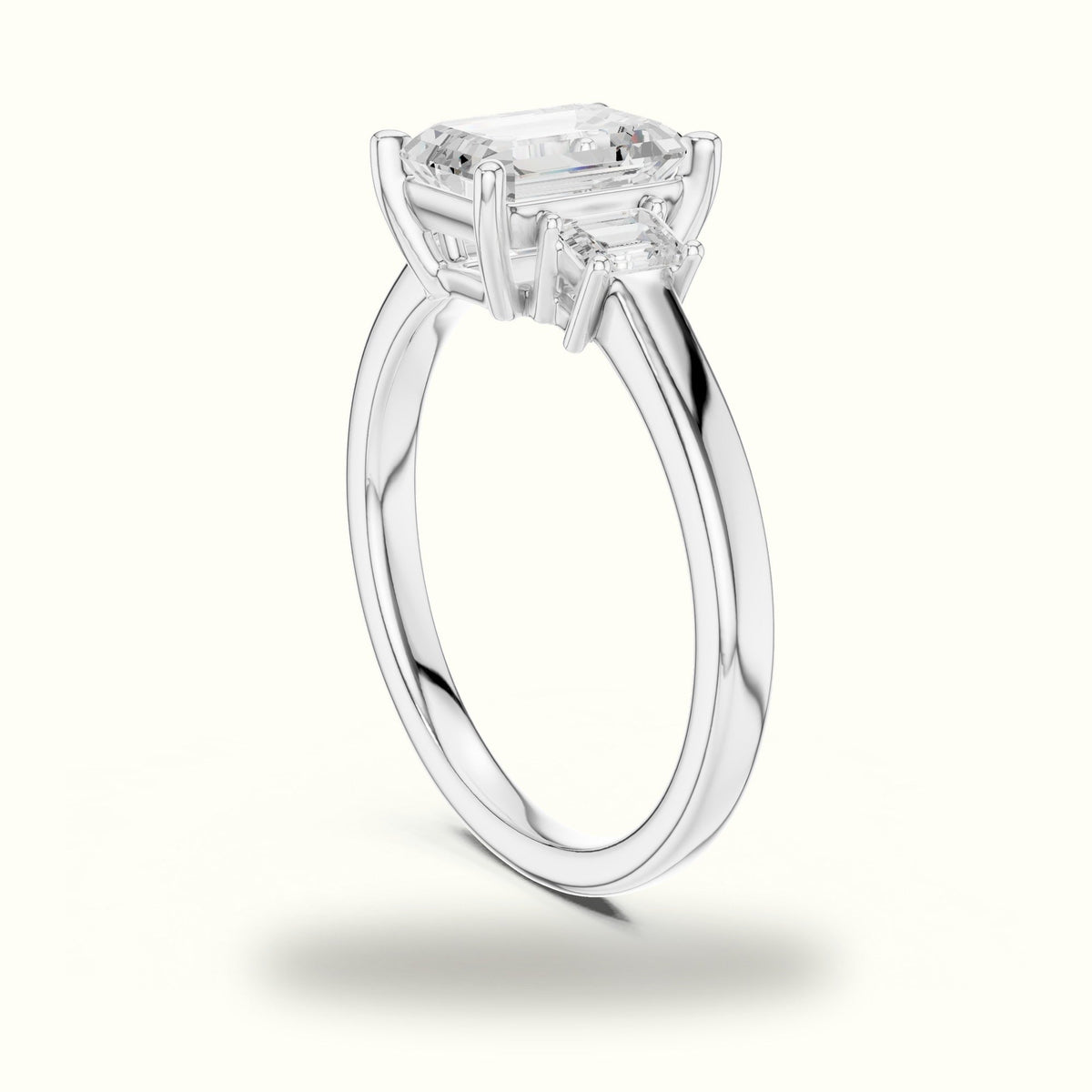 Emerald Three-Stone Lab-Grown Diamond Ring — White gold, view 1 | Crystal N Cuts