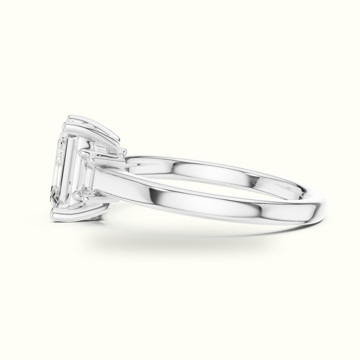 Emerald Three-Stone Lab-Grown Diamond Ring — White gold, view 3 | Crystal N Cuts
