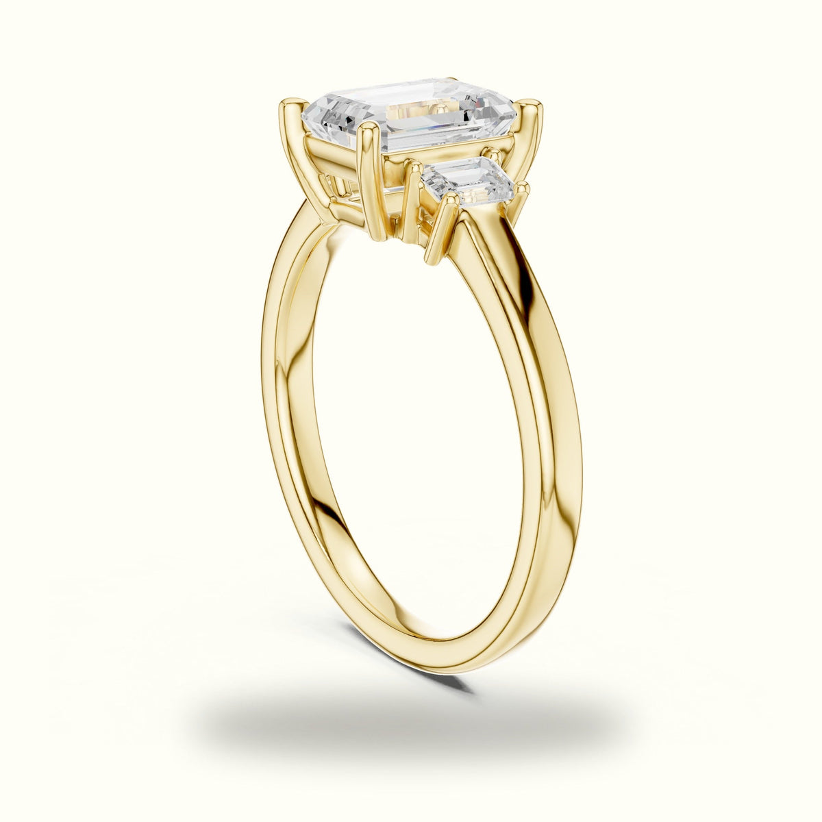 Emerald Three-Stone Lab-Grown Diamond Ring — Yellow gold, view 1 | Crystal N Cuts
