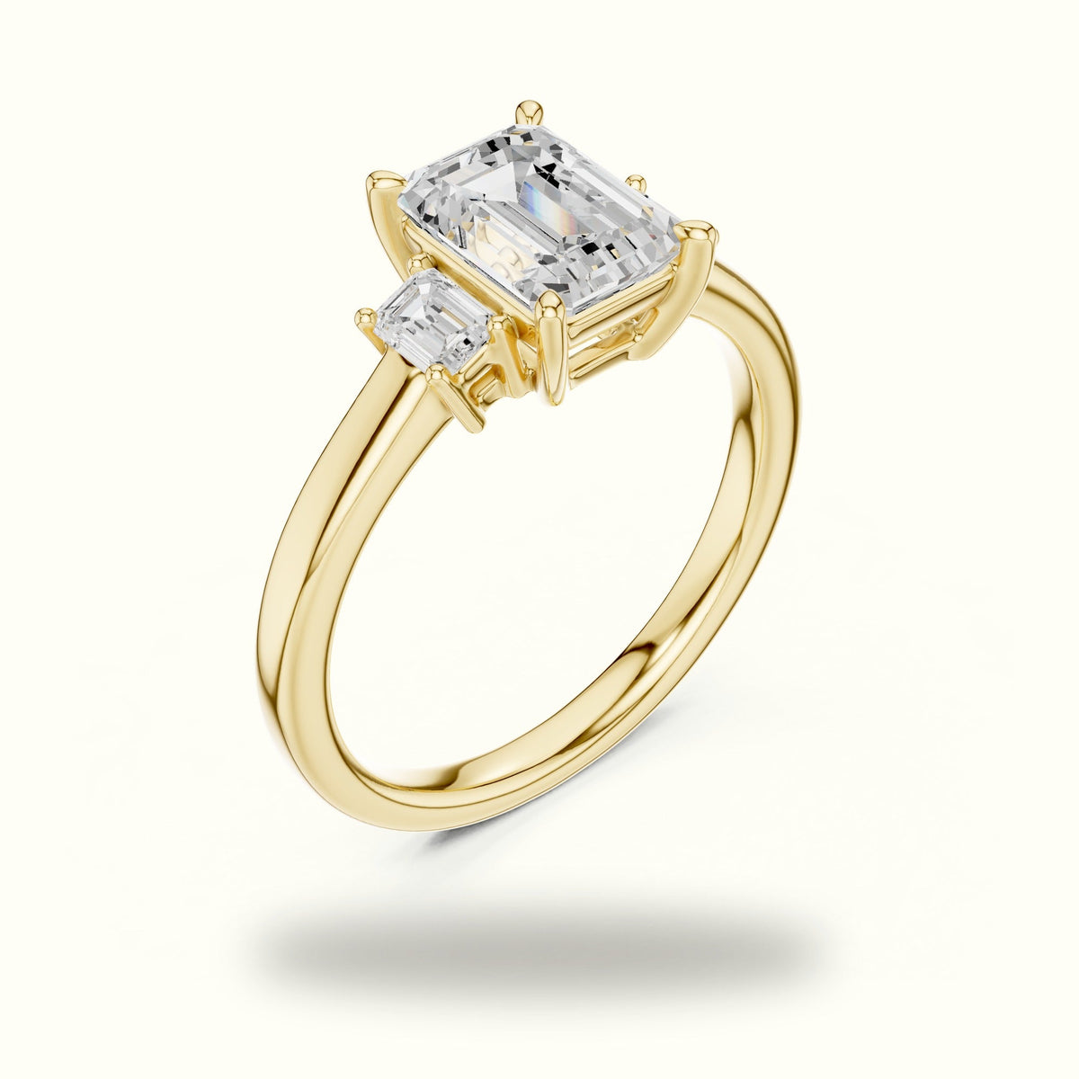 Emerald Three-Stone Lab-Grown Diamond Ring — Yellow gold, view 2 | Crystal N Cuts