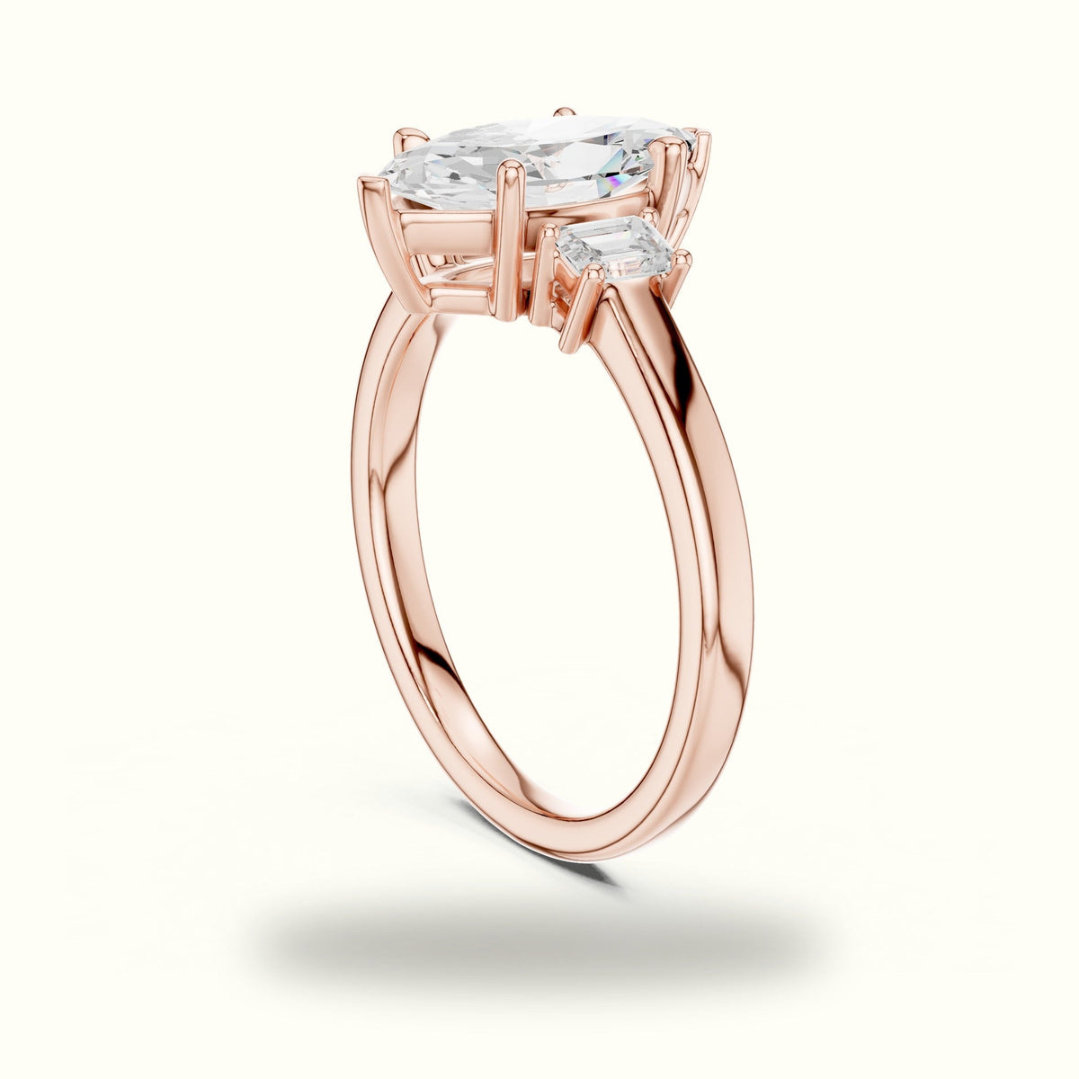 Marquise Three-Stone Basket Lab-Grown Diamond Ring — Rose gold, view 1 | Crystal N Cuts