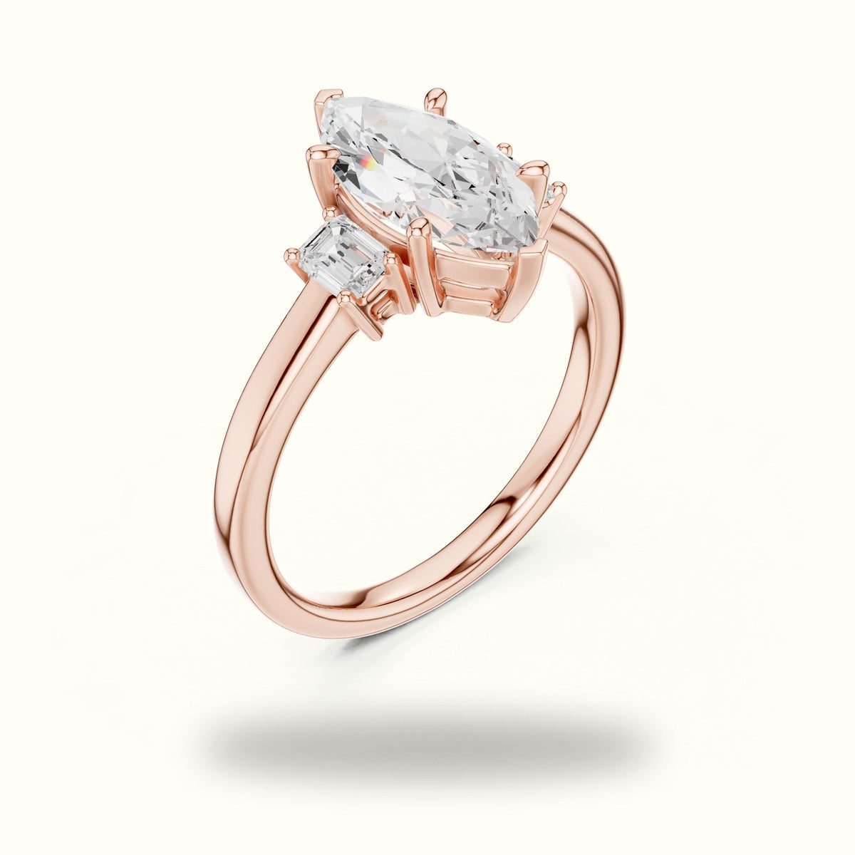 Marquise Three-Stone Basket Lab-Grown Diamond Ring — Rose gold, view 2 | Crystal N Cuts