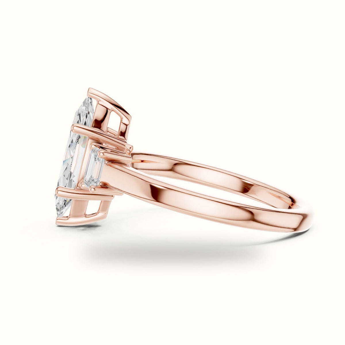 Marquise Three-Stone Basket Lab-Grown Diamond Ring — Rose gold, view 3 | Crystal N Cuts