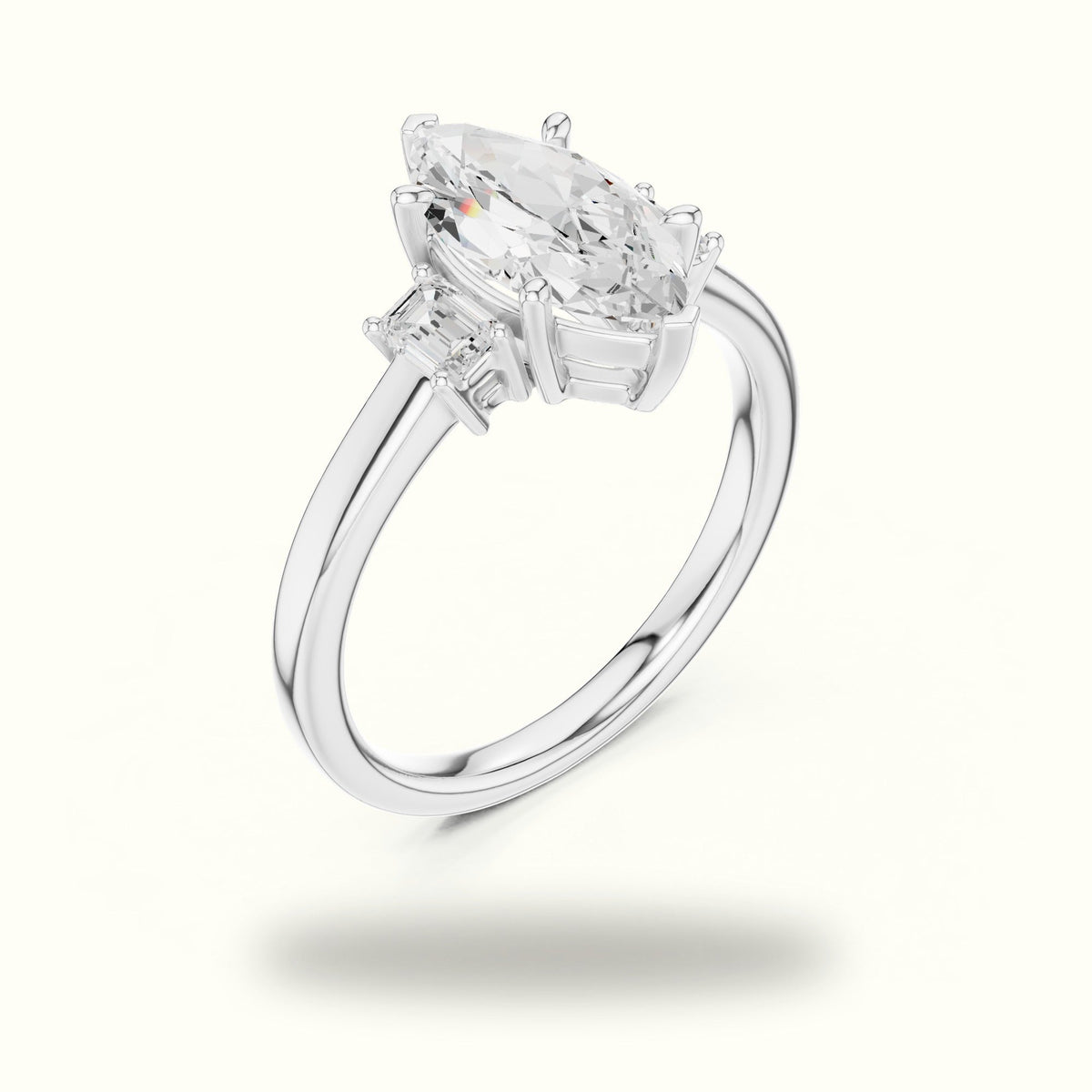 Marquise Three-Stone Basket Lab-Grown Diamond Ring — White gold, view 2 | Crystal N Cuts