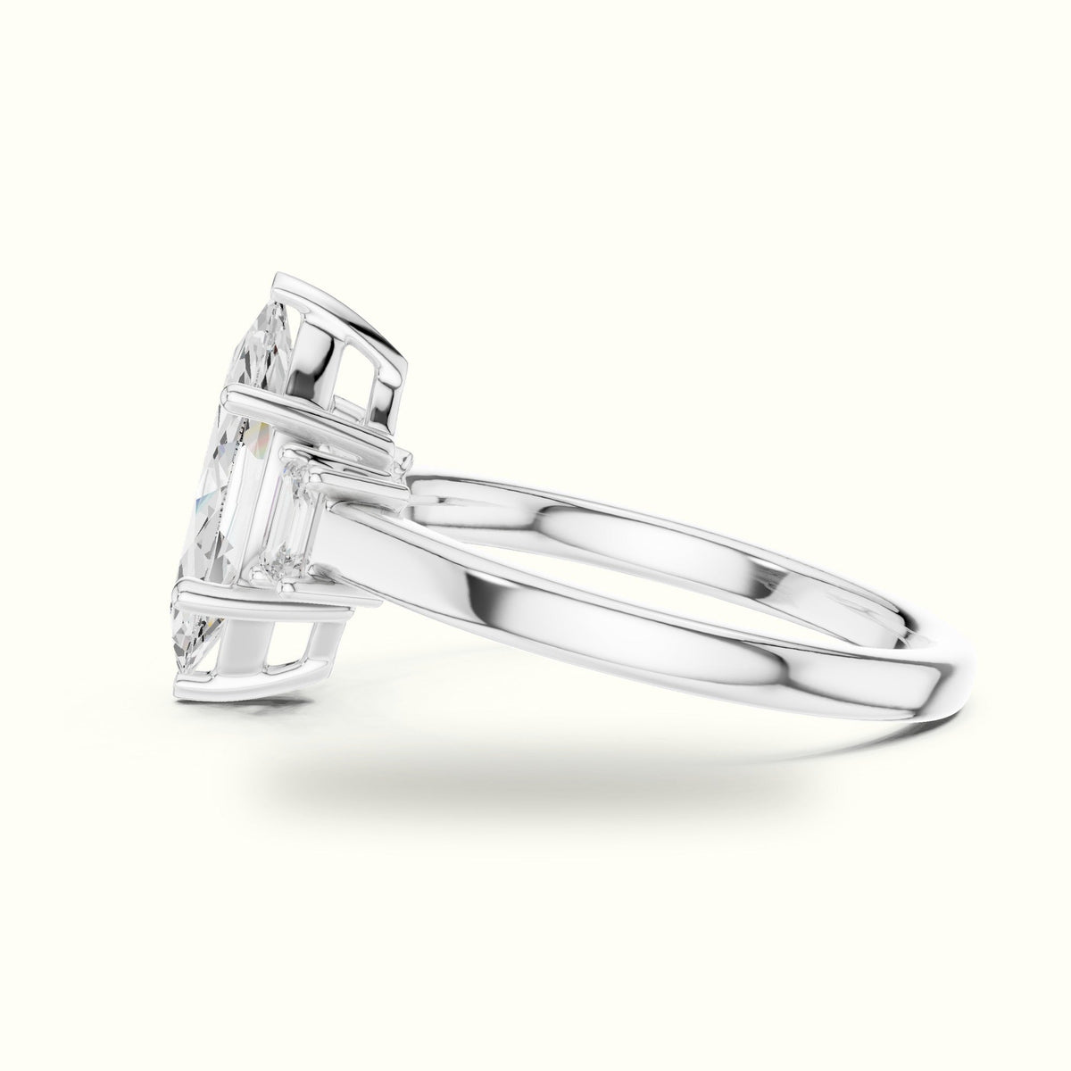 Marquise Three-Stone Basket Lab-Grown Diamond Ring — White gold, view 3 | Crystal N Cuts
