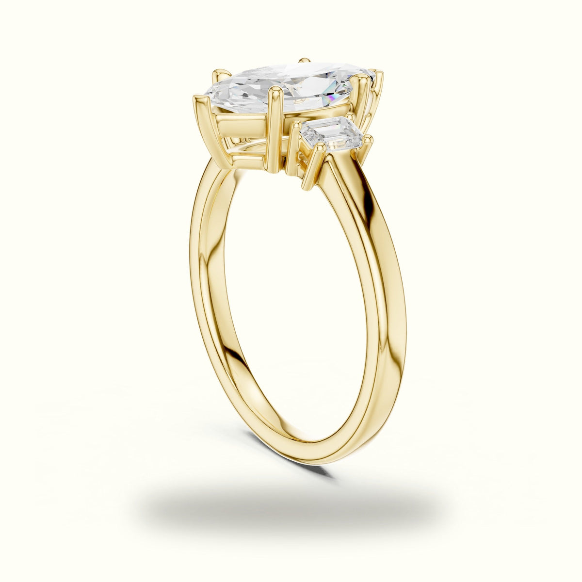 Marquise Three-Stone Basket Lab-Grown Diamond Ring — Yellow gold, view 1 | Crystal N Cuts
