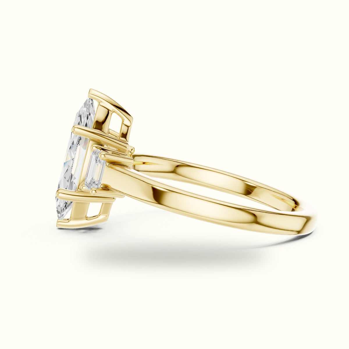 Marquise Three-Stone Basket Lab-Grown Diamond Ring — Yellow gold, view 3 | Crystal N Cuts