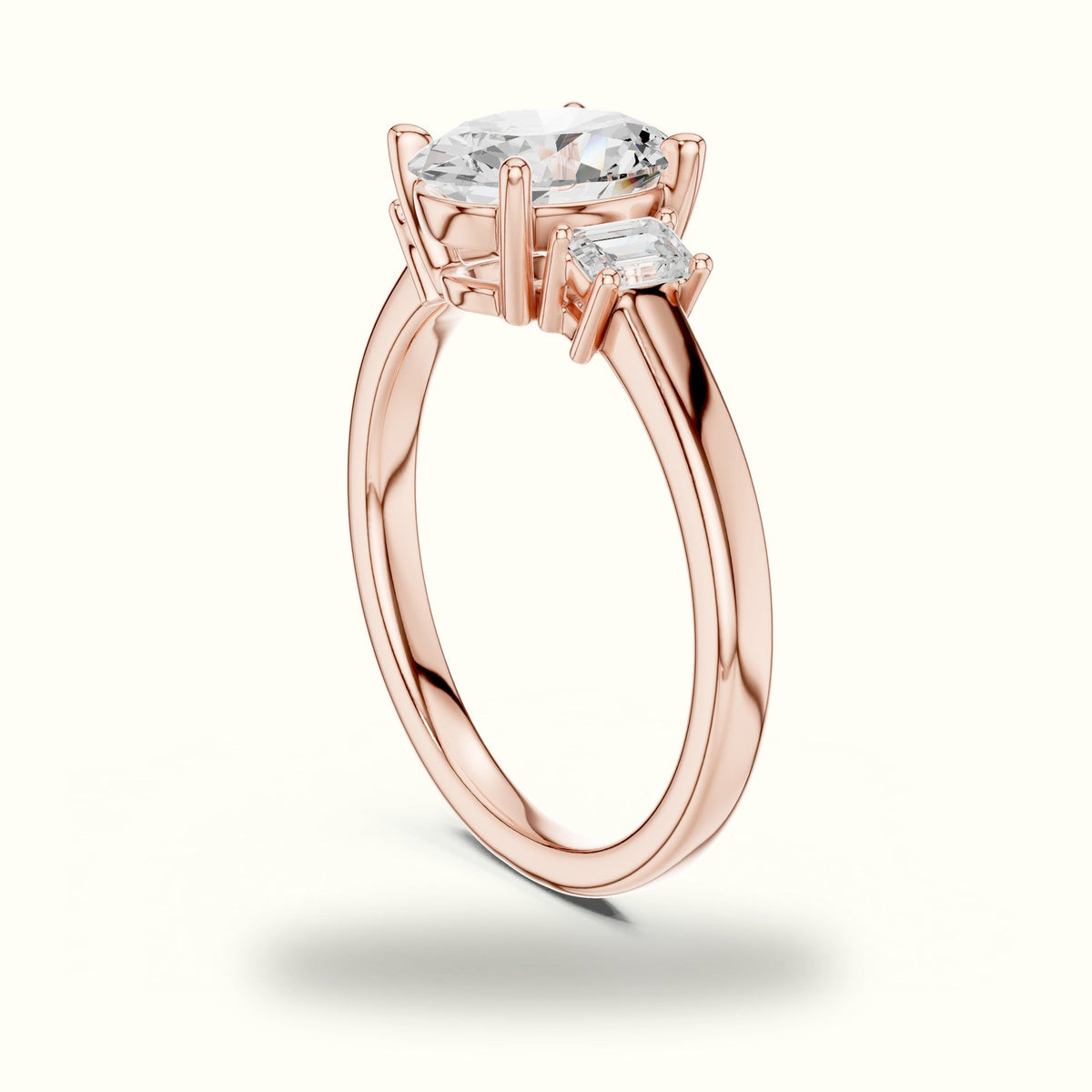 Oval Three-Stone Basket Lab-Grown Diamond Ring — Rose gold, view 1 | Crystal N Cuts