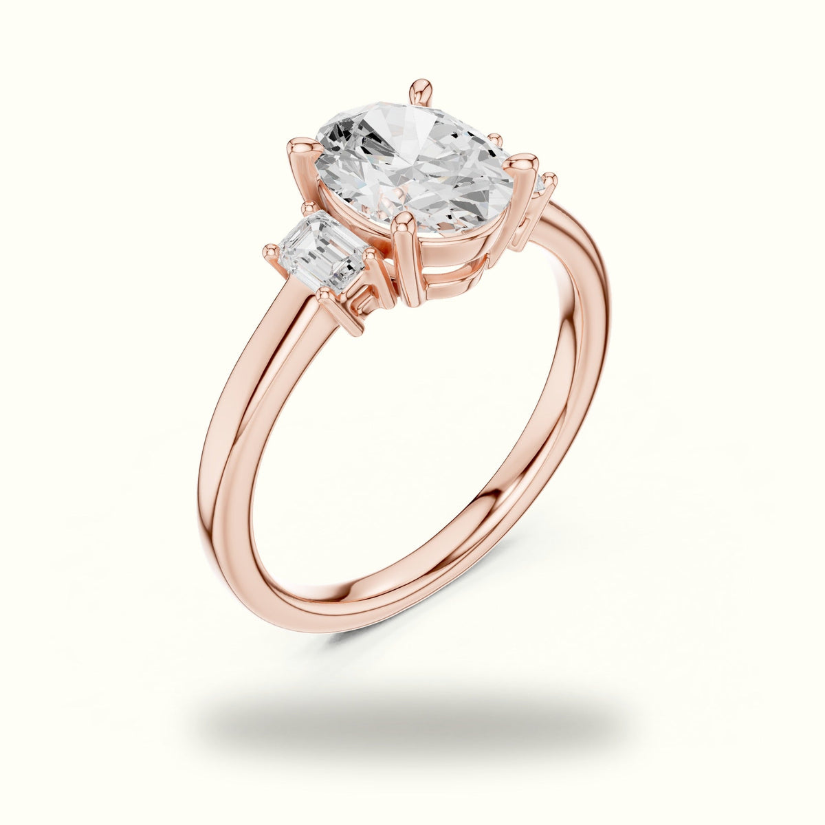 Oval Three-Stone Basket Lab-Grown Diamond Ring — Rose gold, view 2 | Crystal N Cuts