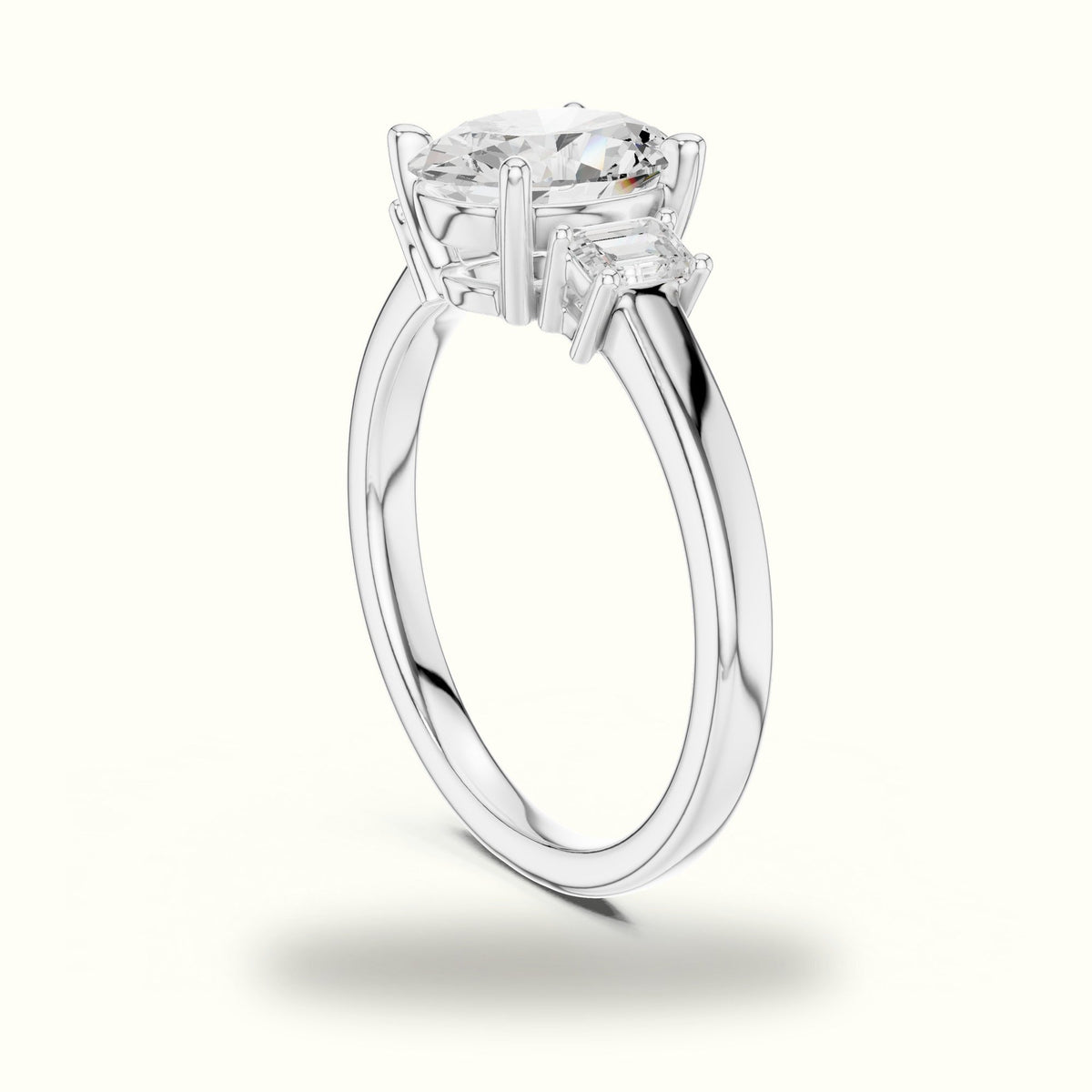 Oval Three-Stone Basket Lab-Grown Diamond Ring — White gold, view 1 | Crystal N Cuts