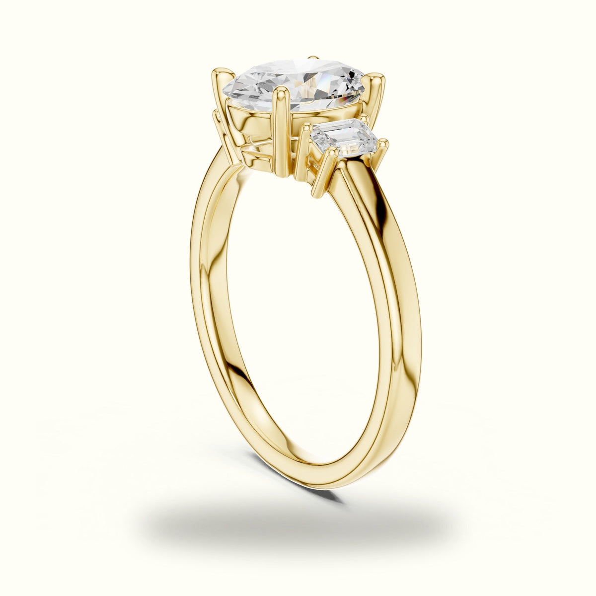 Oval Three-Stone Basket Lab-Grown Diamond Ring — Yellow gold, view 1 | Crystal N Cuts