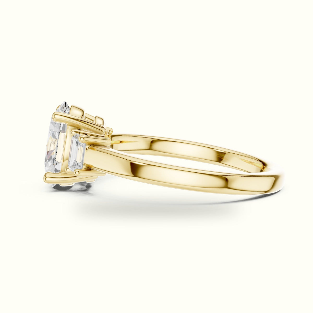 Oval Three-Stone Basket Lab-Grown Diamond Ring — Yellow gold, view 3 | Crystal N Cuts