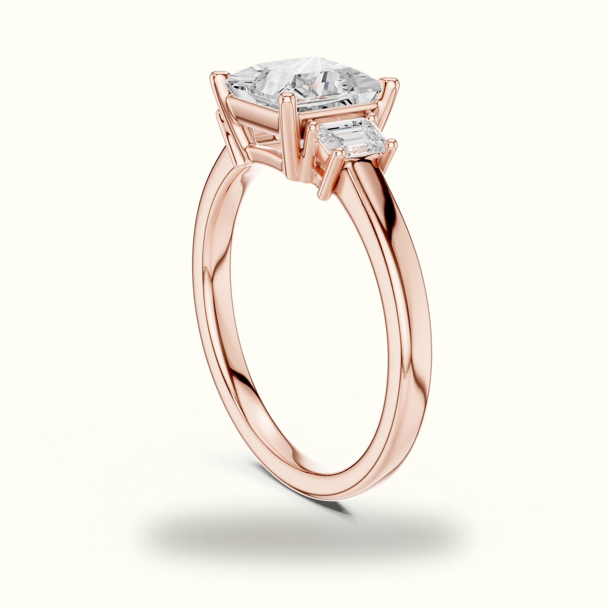 Princess Three-Stone Lab-Grown Diamond Ring — Rose gold, view 1 | Crystal N Cuts
