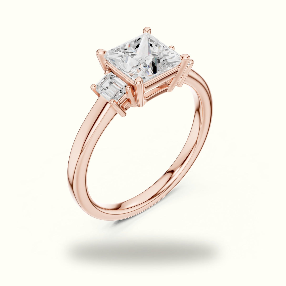 Princess Three-Stone Lab-Grown Diamond Ring — Rose gold, view 2 | Crystal N Cuts