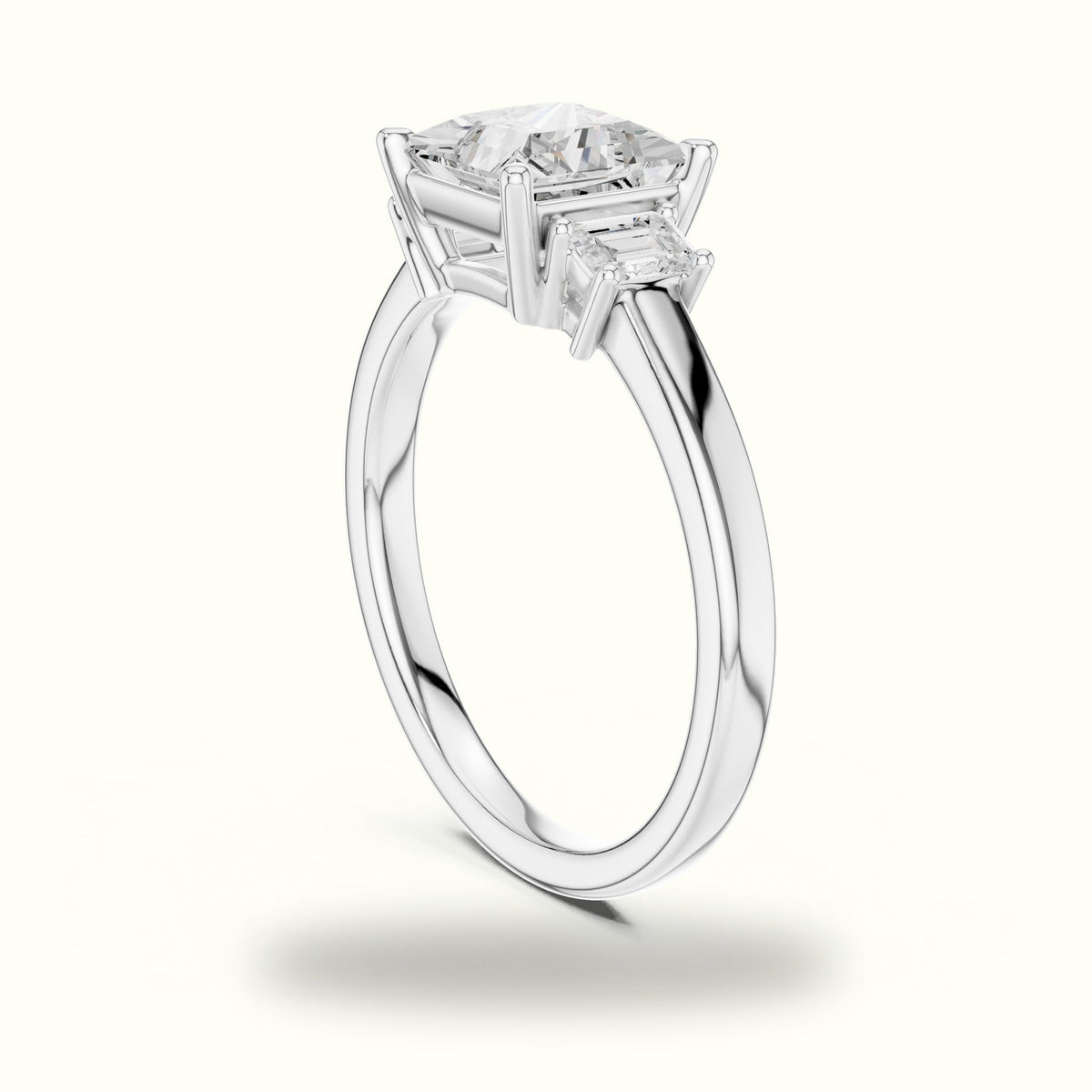 Princess Three-Stone Lab-Grown Diamond Ring — White gold, view 1 | Crystal N Cuts