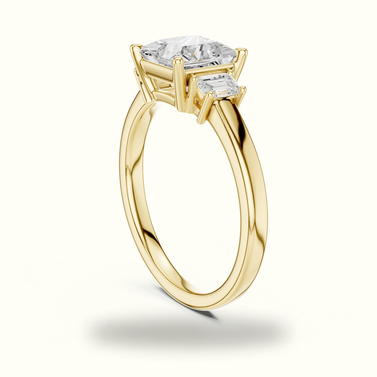 Princess Three-Stone Lab-Grown Diamond Ring — Yellow gold, view 1 | Crystal N Cuts
