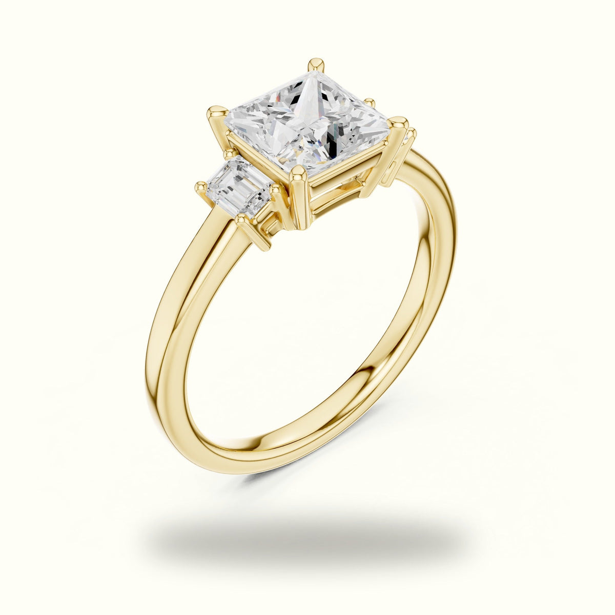 Princess Three-Stone Lab-Grown Diamond Ring — Yellow gold, view 2 | Crystal N Cuts
