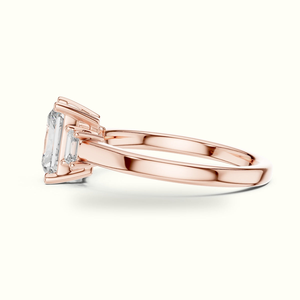 Radiant Three-Stone Lab-Grown Diamond Ring — Rose gold, view 3 | Crystal N Cuts