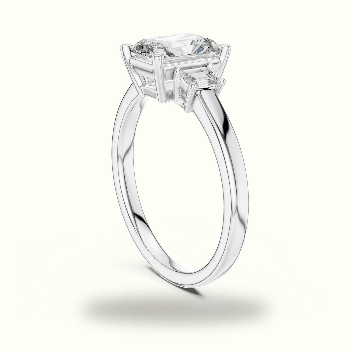 Radiant Three-Stone Lab-Grown Diamond Ring — White gold, view 1 | Crystal N Cuts