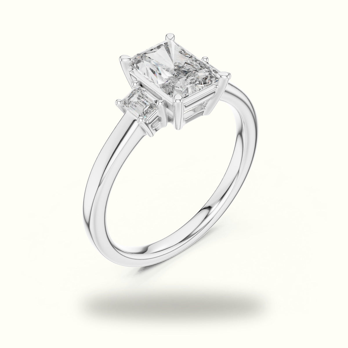 Radiant Three-Stone Lab-Grown Diamond Ring — White gold, view 2 | Crystal N Cuts