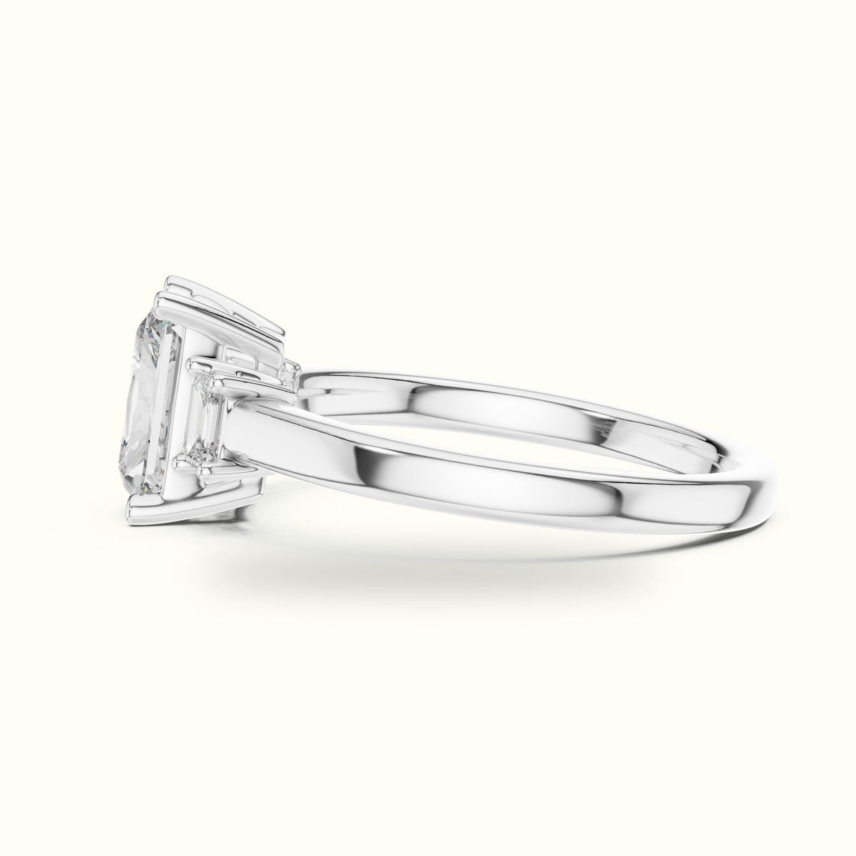 Radiant Three-Stone Lab-Grown Diamond Ring — White gold, view 3 | Crystal N Cuts
