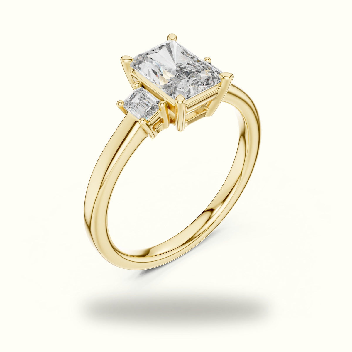 Radiant Three-Stone Lab-Grown Diamond Ring — Yellow gold, view 2 | Crystal N Cuts