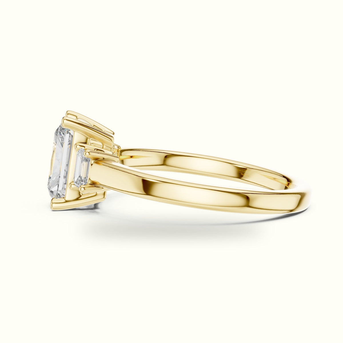 Radiant Three-Stone Lab-Grown Diamond Ring — Yellow gold, view 3 | Crystal N Cuts