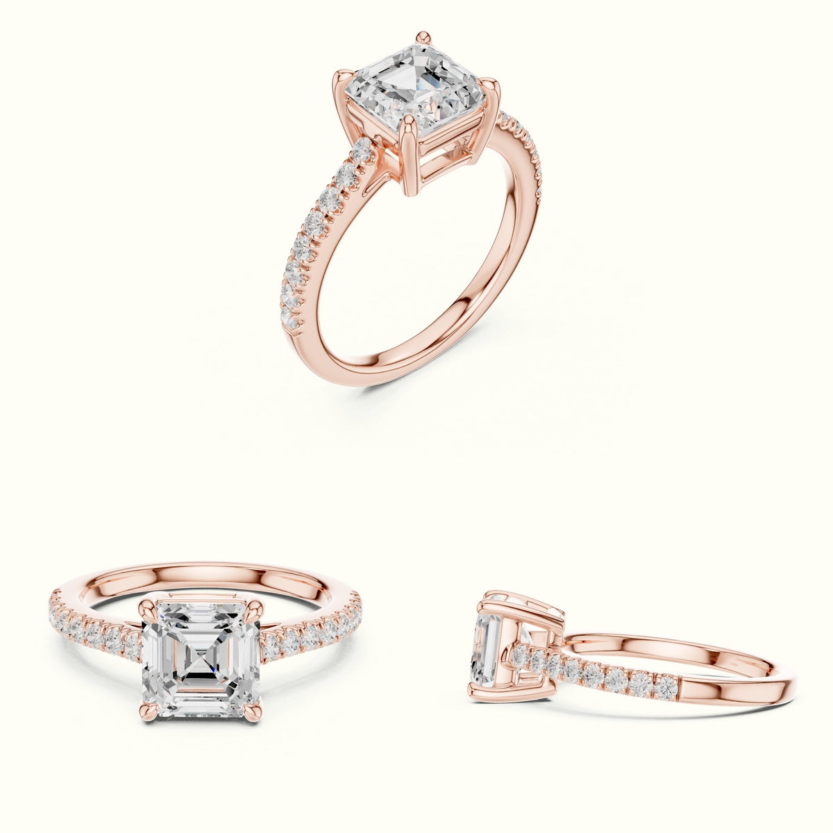 Asscher Lab Grown lab-grown diamond Pavé Engagement Ring — Rose gold, on the hand | Crystal N Cuts