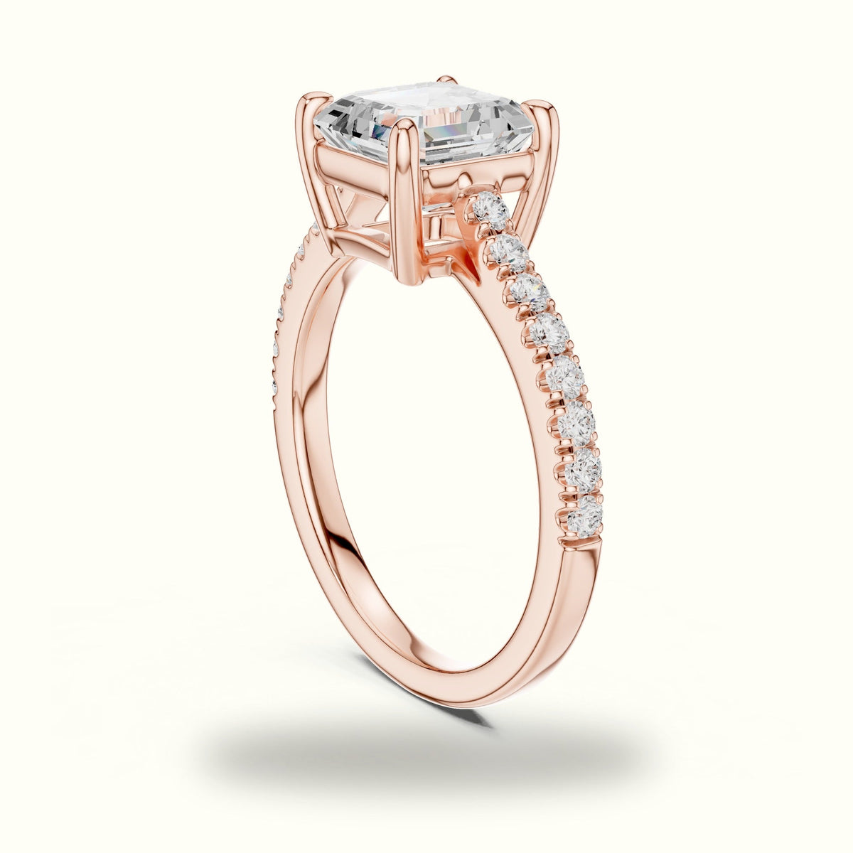 Asscher Lab Grown lab-grown diamond Pavé Engagement Ring — Rose gold, view 1 | Crystal N Cuts