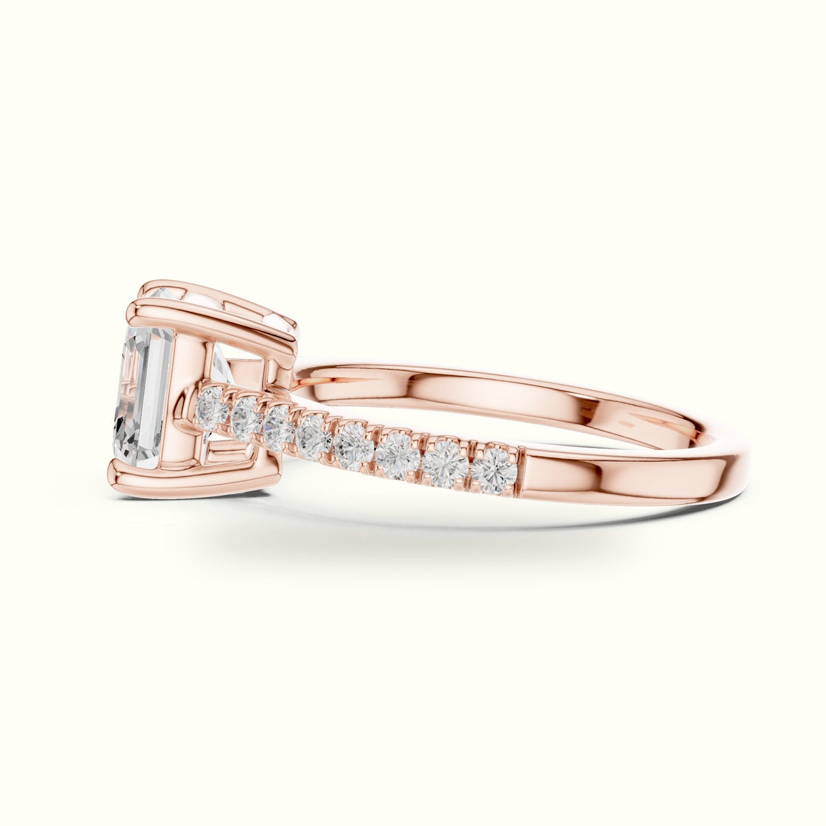 Asscher Lab Grown lab-grown diamond Pavé Engagement Ring — Rose gold, view 3 | Crystal N Cuts