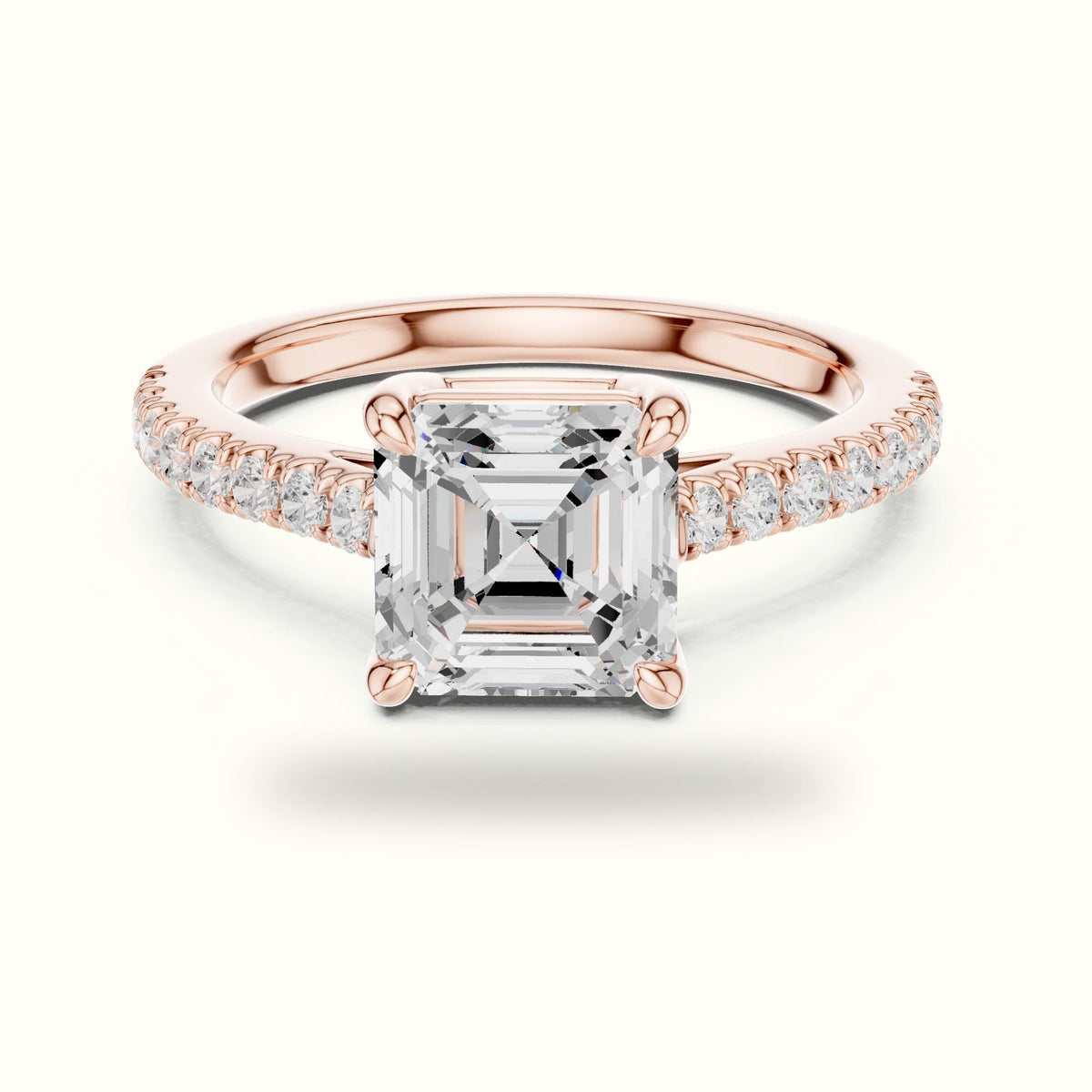 Asscher Lab Grown lab-grown diamond Pavé Engagement Ring — Rose gold, front view | Crystal N Cuts