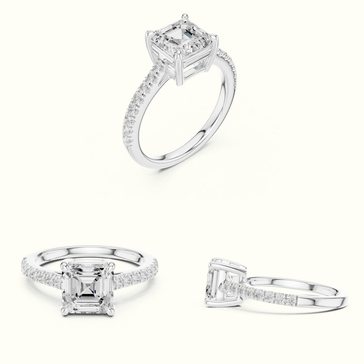 Asscher Lab Grown lab-grown diamond Pavé Engagement Ring — White gold, on the hand | Crystal N Cuts